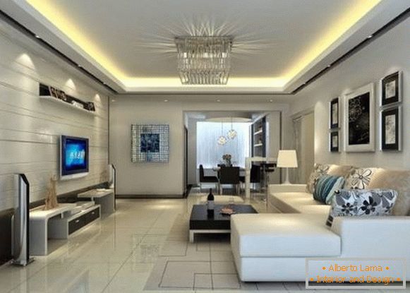 Sala de estar moderna en estilo de alta tecnología