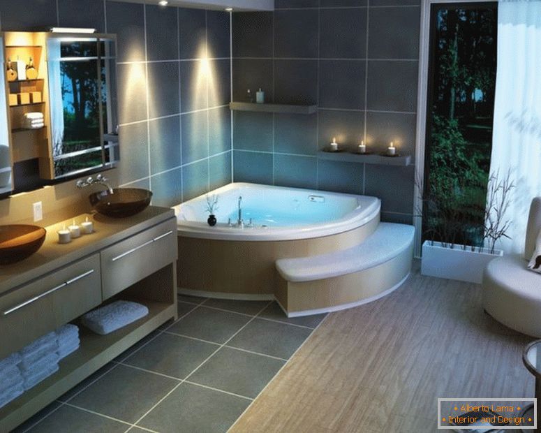 amazing-decorating-ideas-for-exciting-bathrooms-inspiring-designer-interior-post-modern-style-asombroso-white-acrylic-corner-bathtubs-near-nice-white-fabric-sliding-curtains-windows-as- bien-como-bathro