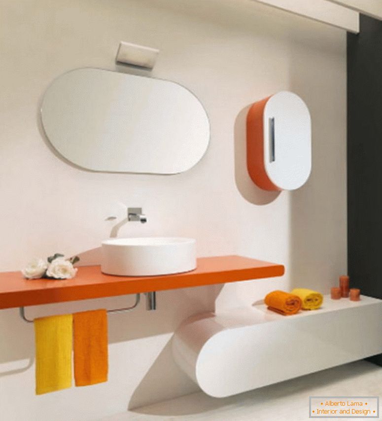 beauty-white-concept-home-interior-design-for-contemporary-with-orange-floating-rack-has-a-porcelain-vessel-sink-and-towel-rack-plus-oval-wall-mirror-frameless- con-nuevos-baños-ideas-y-lujo-ba