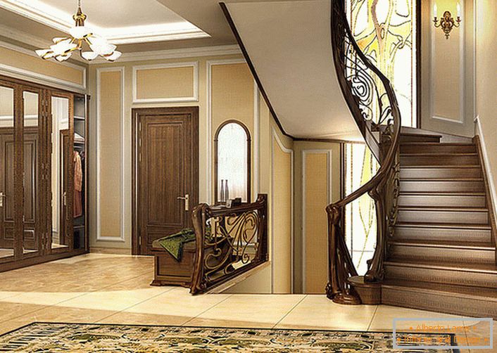 Una combinación elegante de líneas suaves y calidez de la madera natural es la característica principal del estilo moderno. La escalera y el interior de la casa se ven como uno. 