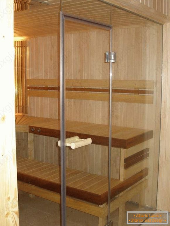 Cerramientos de vidrio y puertas para sauna y baño con mango de madera