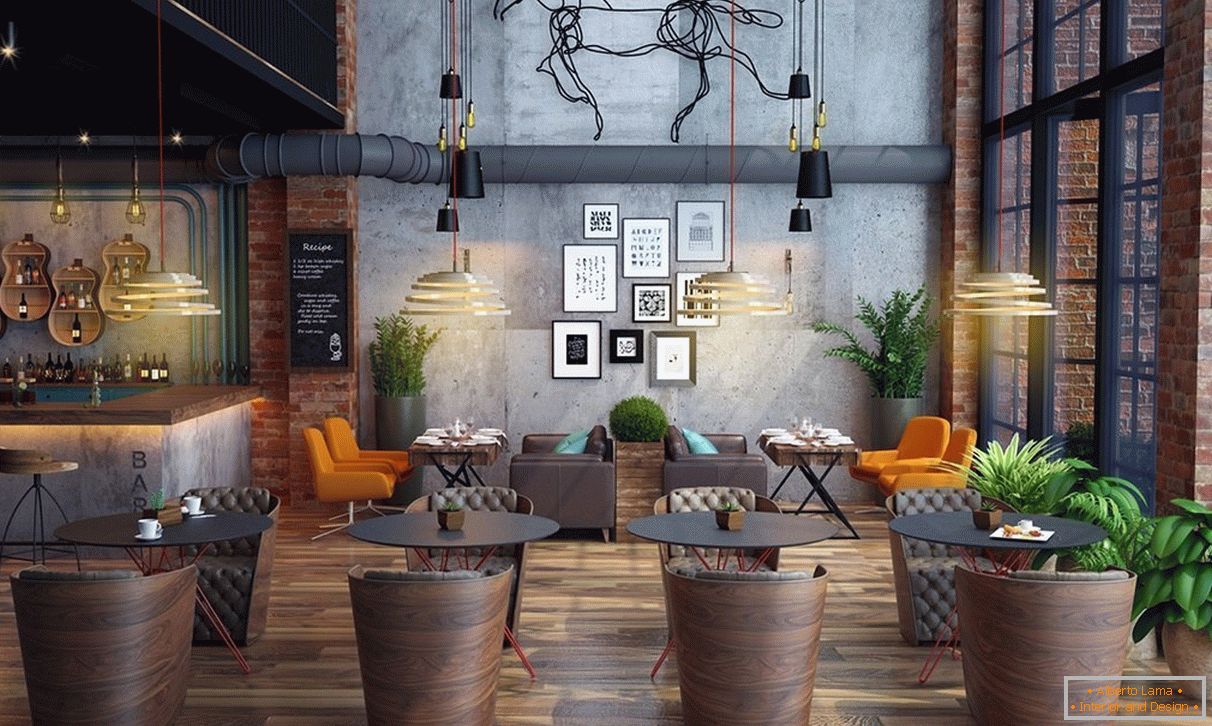 Café interior en estilo loft