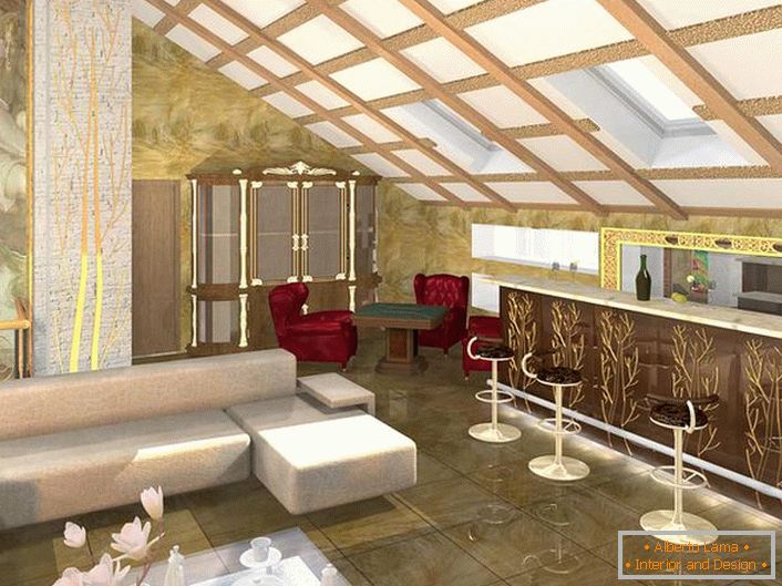 Proyecto de diseño correctamente planificado habitación para invitados en estilo Art Nouveau. Un mínimo de muebles, colores contrastantes en las mejores tradiciones de estilo.