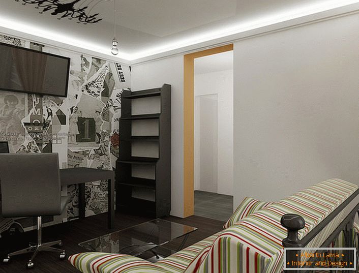 Gabinete en el estilo de loft blanco con iluminación correctamente seleccionada.
