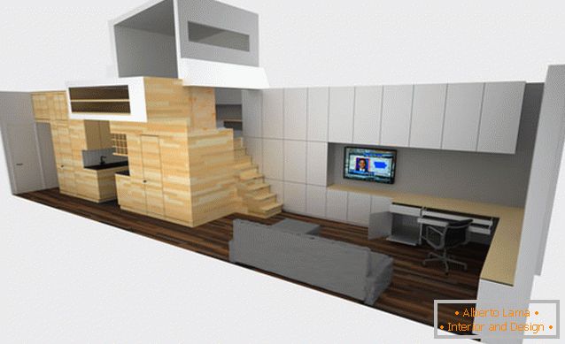El diseño de un apartamento rectangular con una ventana