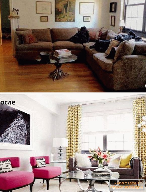 Cómo organizar los muebles en la sala de estar - fotos antes y después de la reorganización