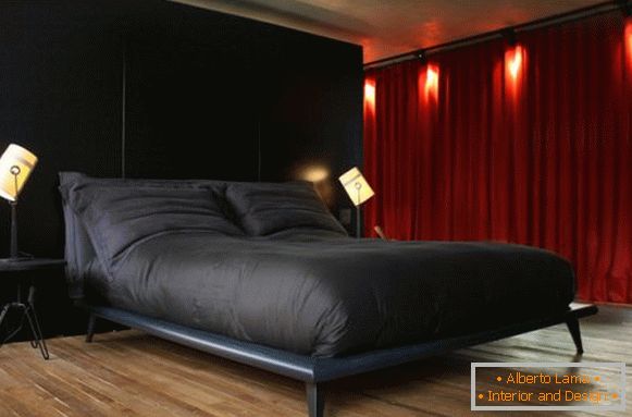 Dormitorio en color rojo y negro