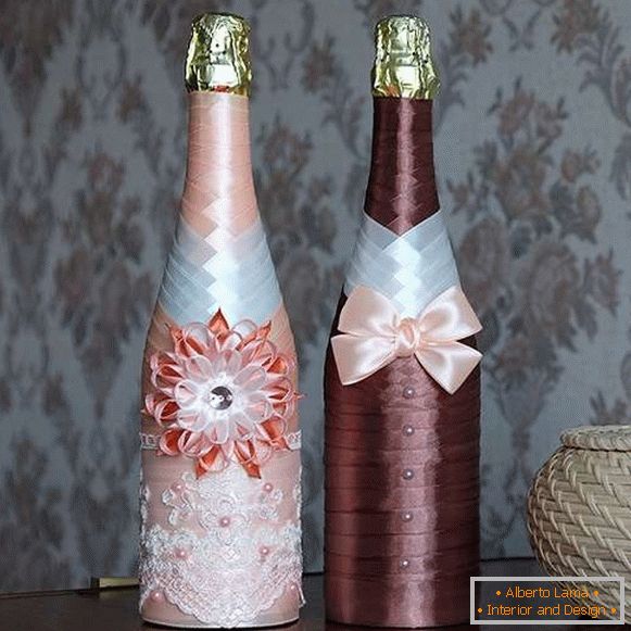 Cómo decorar una botella de champaña con tus propias manos para cintas de 8 de marzo