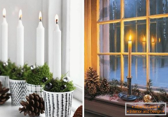 Hacer un alféizar de ventana para el Año Nuevo - velas y golpes
