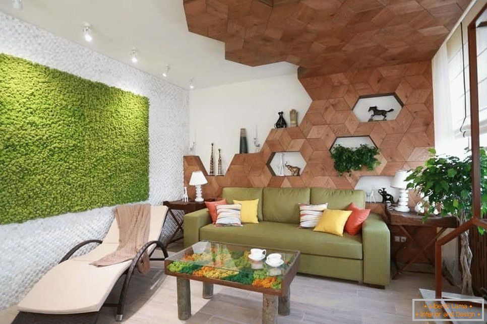 Diseño de interiores en estilo ecológico con una combinación de materiales naturales