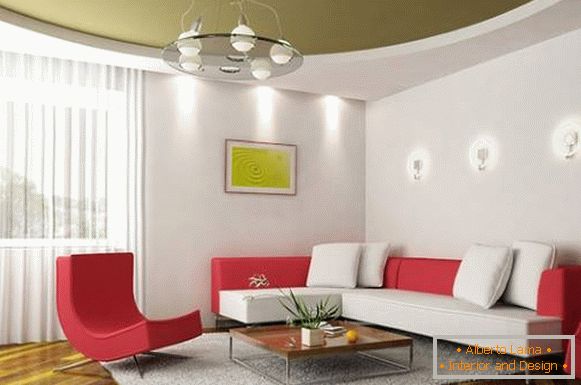 Techo verde elástico en el diseño de la sala de estar en un estilo moderno