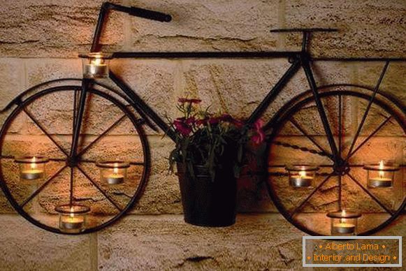 Candelero forjado creativo Bicicleta - foto en la pared