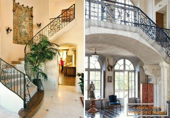 Barandillas de hierro forjado para escaleras en una casa privada en el diseño del pasillo