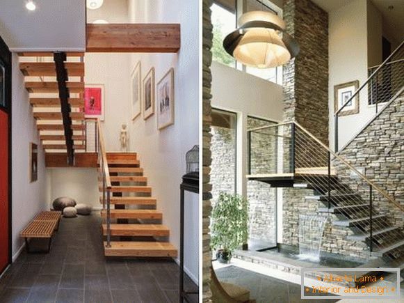 Escaleras metálicas en la casa - foto con escalones de madera