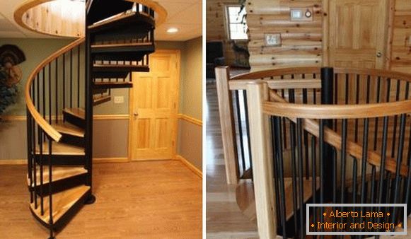 Escaleras de caracol metálicas al segundo piso - foto con escalones de madera