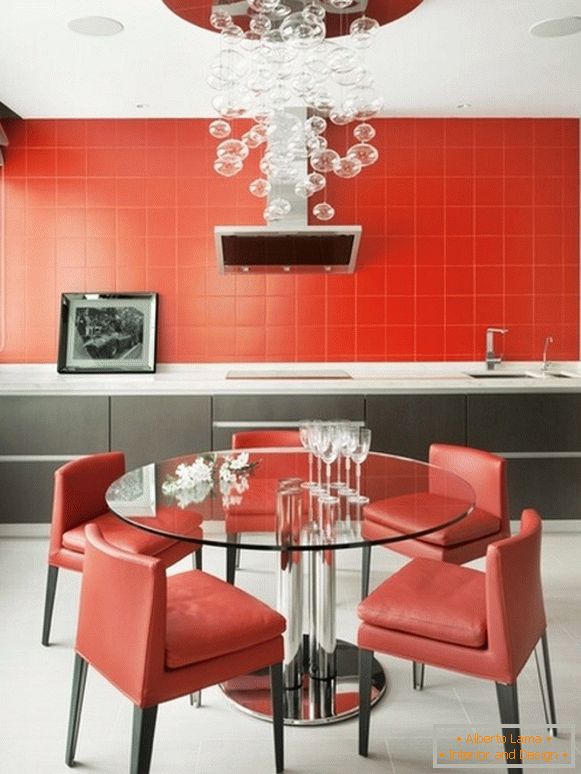 Diseño de cocina con un auricular rojo photo