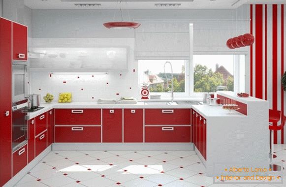 Diseño de una foto de cocina blanca roja 12