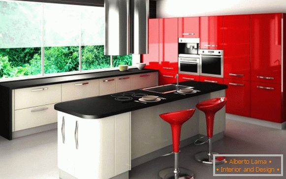 Foto de diseño de cocina negra roja 31