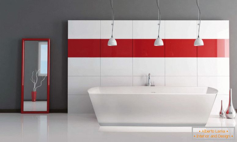 inspiración-baño-encantador-triple-industrial-colgante-luces-sobre-independiente-bañera-como-bien-como-rojo-rayas-pared-calcomanía-como-decorar-en-gris-y-rojo-baño-decorar- ideas-enticing-red-bathroom-for