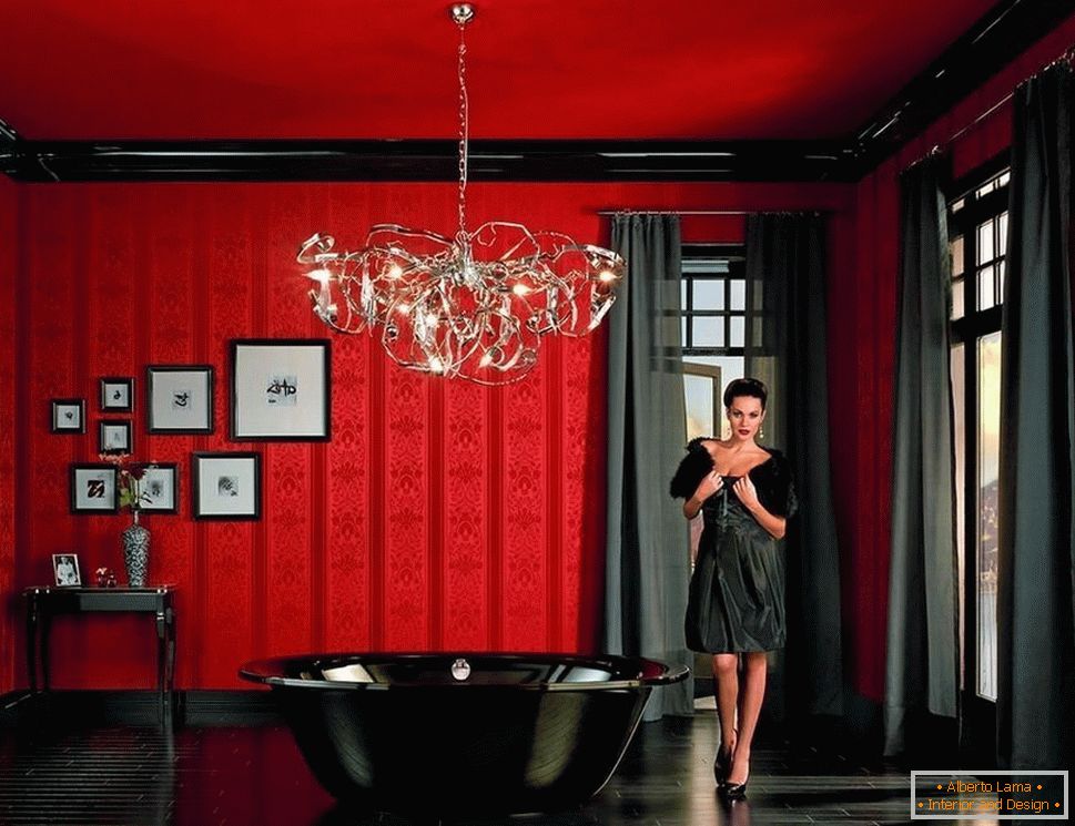 Baño negro en la habitación roja