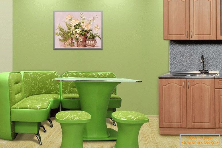 Mesa verde clara en la cocina