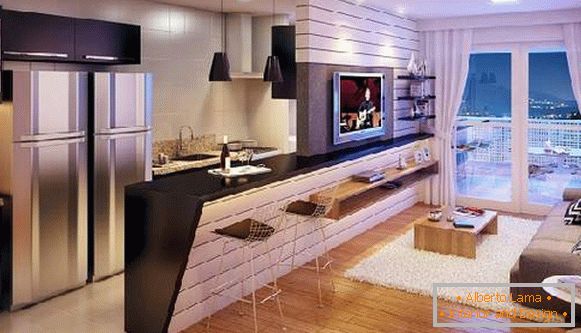 Zoning kitchen living room 20 sq. M foto, foto 6