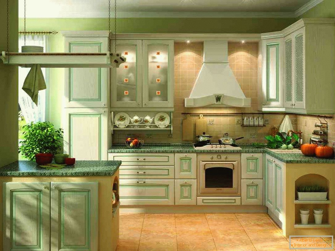 Color oliva en el interior de la cocina