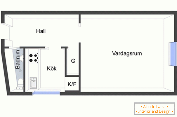 Distribución de un apartamento de una habitación