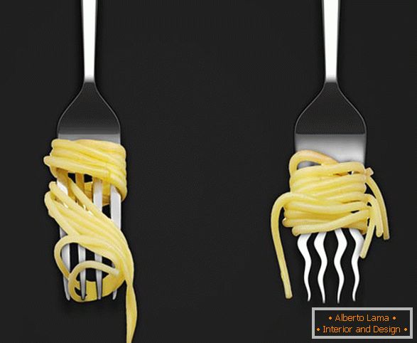 Tenedor con dientes curvos para espagueti