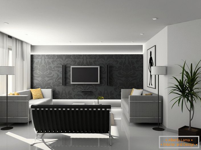 En el diseño de las habitaciones de huéspedes en el estilo de alta tecnología, se utilizan formas geométricas predominantemente estrictas y tonos de gris.