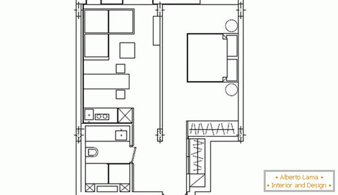 El diseño de un pequeño apartamento de una habitación en Kiev