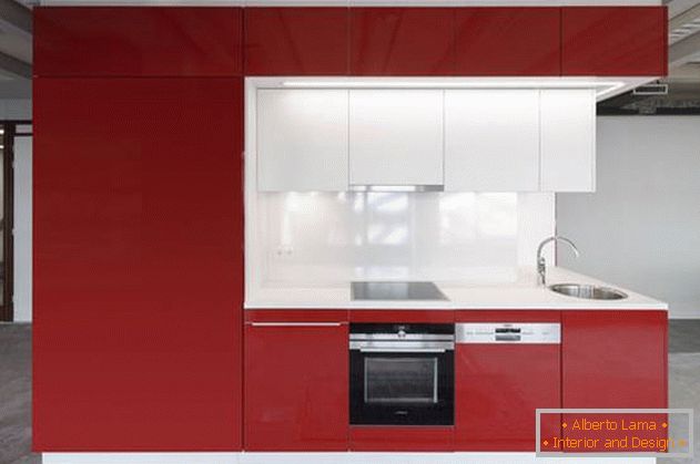 Diseño de mini cocina en rojo