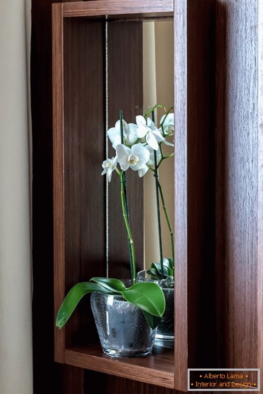 Orquídea en la cocina con el efecto de la ilusión óptica