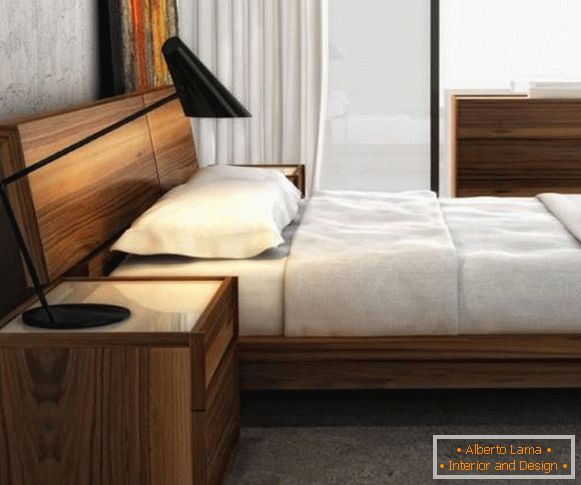 Модная кровать для спальнy yз дерева - фото в yнтерьере