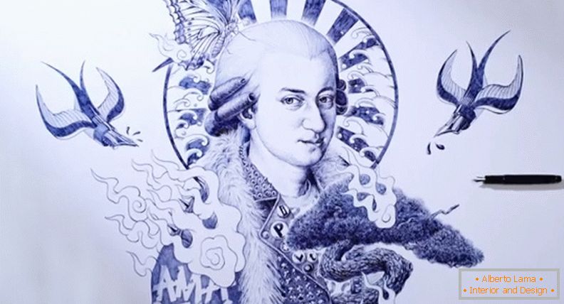 Mozart, pintado con un bolígrafo