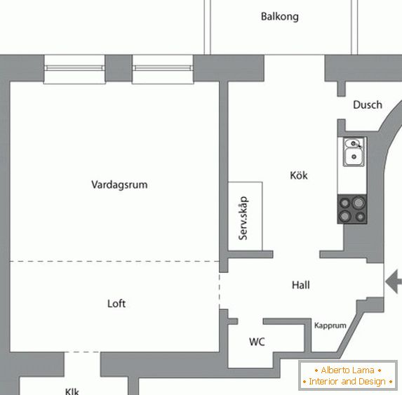 Apartamento de una habitación en Suecia