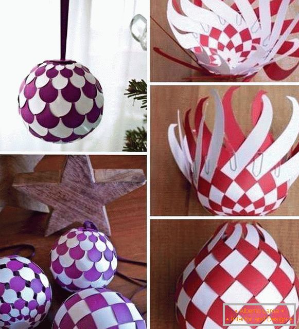 Bola de Navidad original en el árbol - con tus propias manos hechas de papel