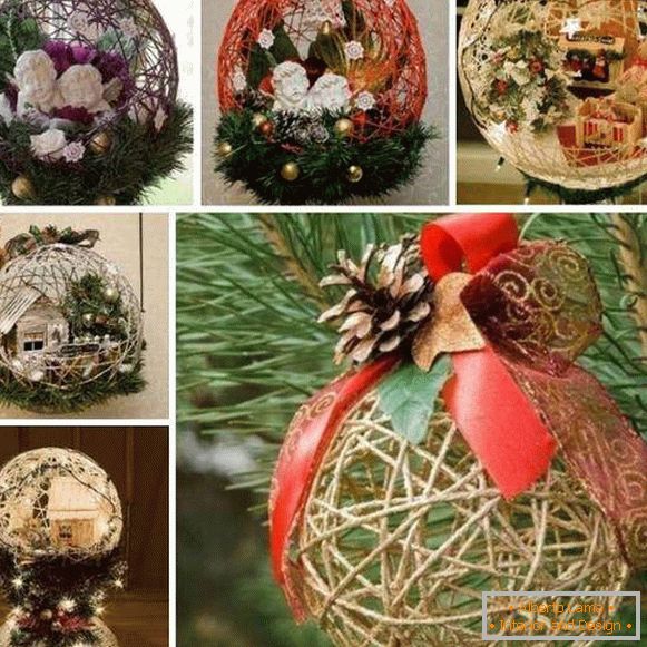 Bolas de Navidad con sus propias manos de hilo - фото идей оформления