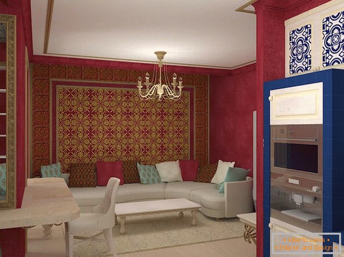 Acogedor marroquí estilo reconocible ornamento y colores.