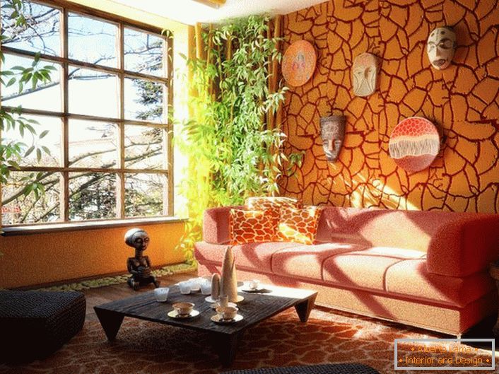Un vívido ejemplo de una sala de estar en estilo étnico. Adivina de qué continente esta bonita habitación. 