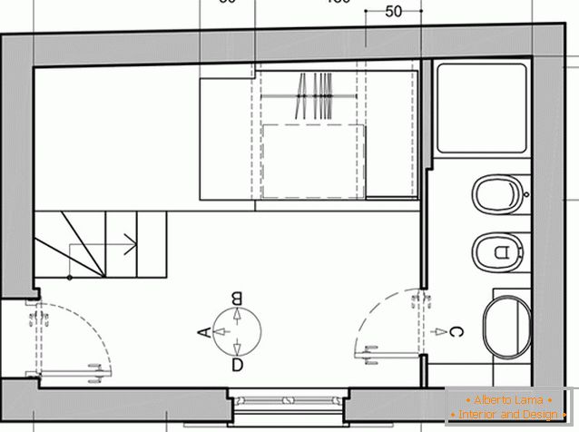 El diseño del primer nivel de un pequeño apartamento en Milán