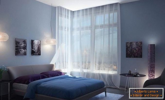 diseño de interiores de dormitorio con ventana de esquina photo