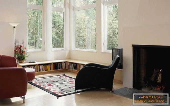 Diseño de sala de estar con dos ventanas de esquina