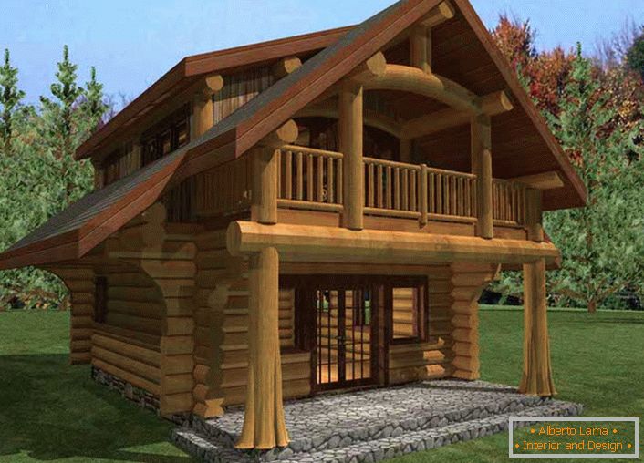 Un cuento de hadas hecho a mano es una cabaña de madera hecha de troncos al estilo de un chalet alpino, para uso privado y una pensión para turistas adinerados.