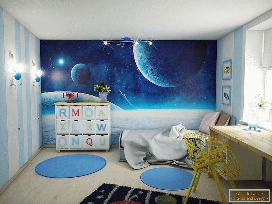 Una habitación para un niño в космическом декоре