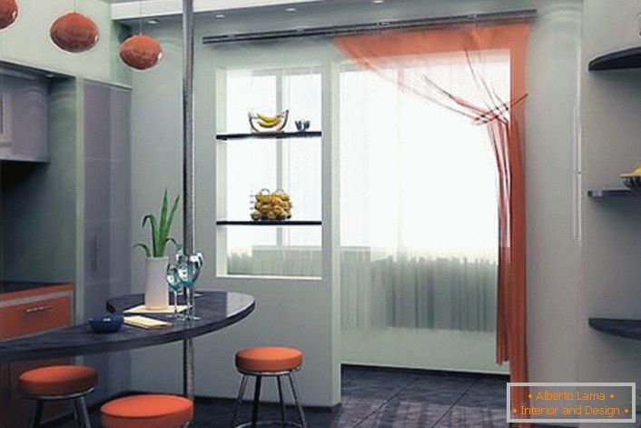 La naranja amortiguada se mezcla con el gris, del cual la habitación parece visualmente más espaciosa.