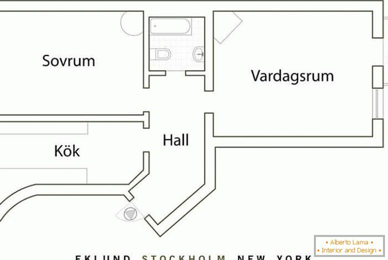 El plan de un pequeño apartamento en Suecia