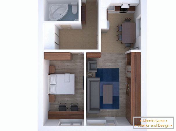 El diseño de un apartamento de dos habitaciones для пары средних лет
