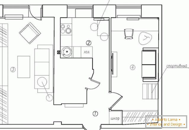 Planificación de un apartamento de dos habitaciones en Rusia