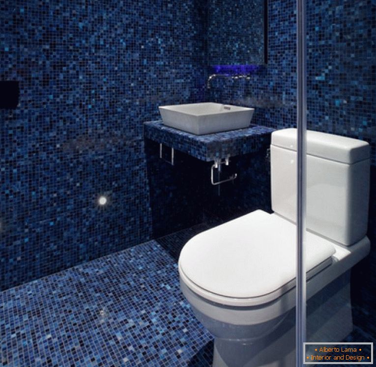 Mosaico azul en el diseño del inodoro